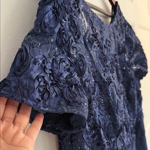 Oleg Cassini Midnight Blue Floral Lace Midi Dress